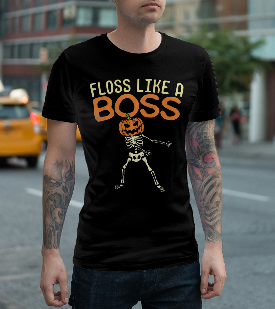 Floss Like A Boss Skeleton Pumpkin Head T-Shirt