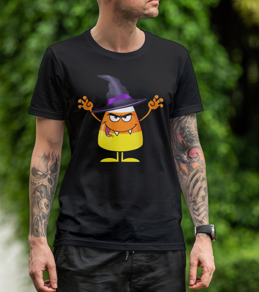 Halloween Candy Corn Witch Emoji With Funny Evil Grin T-Shirt