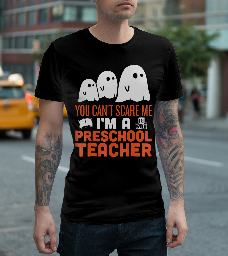 You Can't Scare Me I'm a Preschool Teacher Ghosts Book Blocks T-Shirt