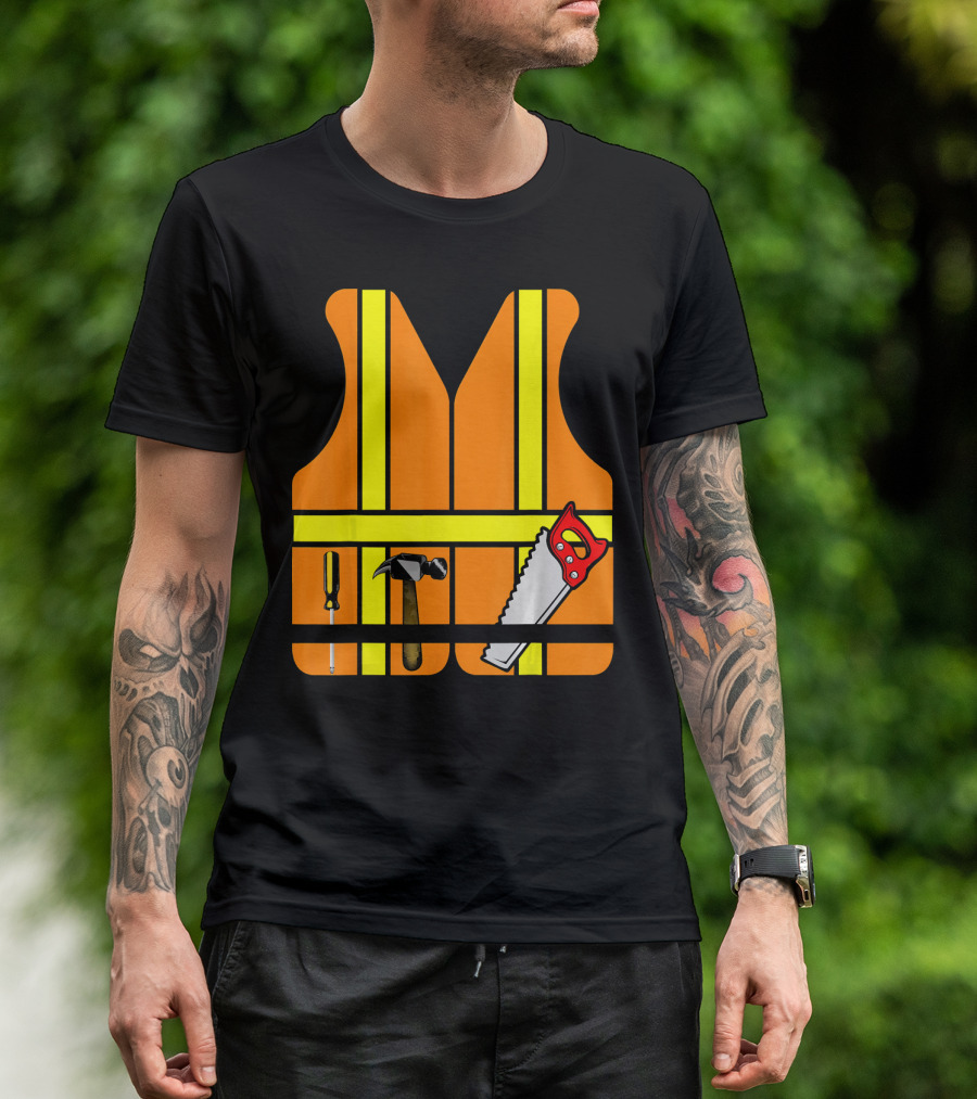 Orange Safety Vest With Tools - Construction Worker Role Play T-Shirt