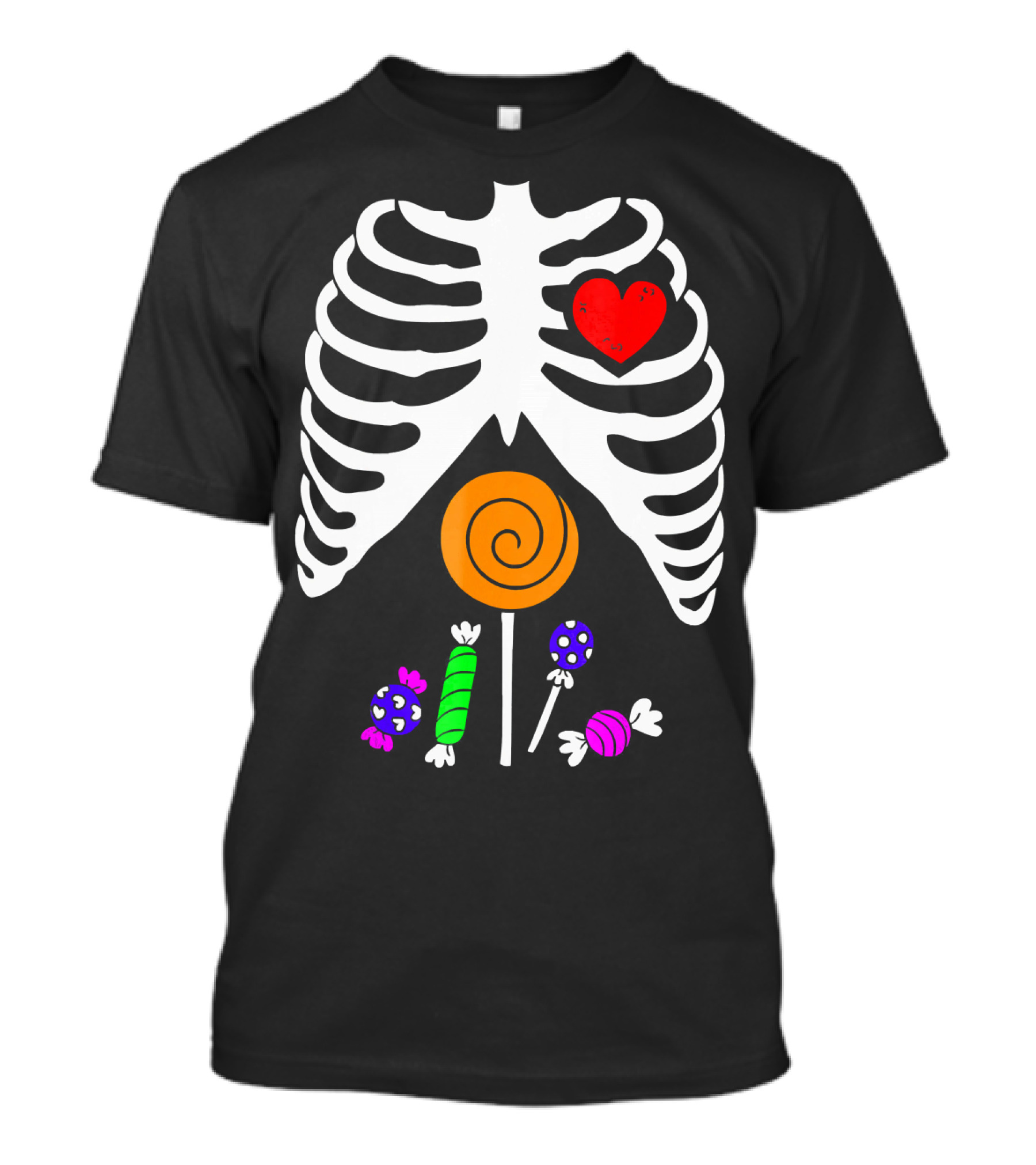 Skeleton Candy Rib Cage X-Ray With Heart And Lollipop T-Shirt