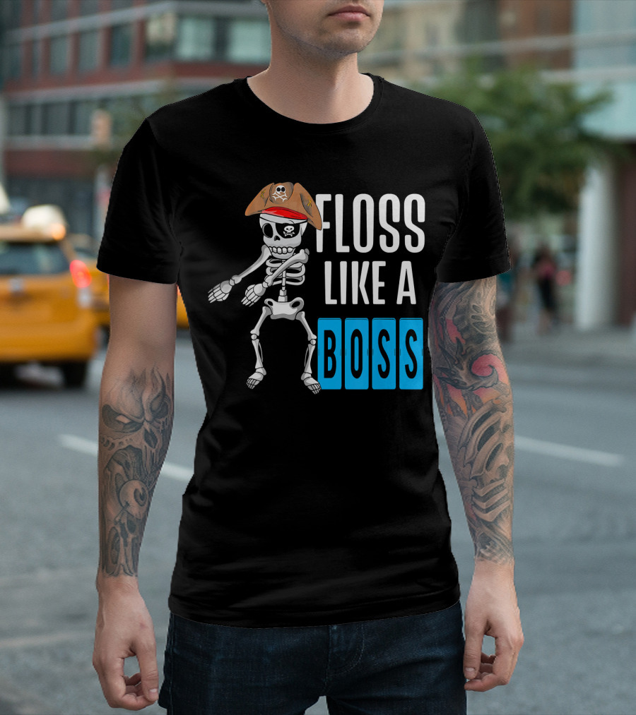 Floss Like A Boss Flossing Skele Pirate Hat Skeleton Dance T-Shirt