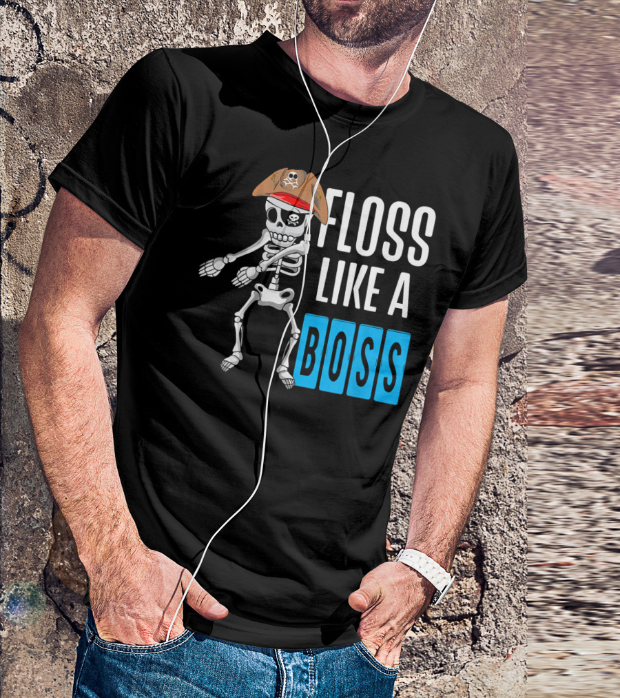Floss Like A Boss Flossing Skele Pirate Hat Skeleton Dance T-Shirt