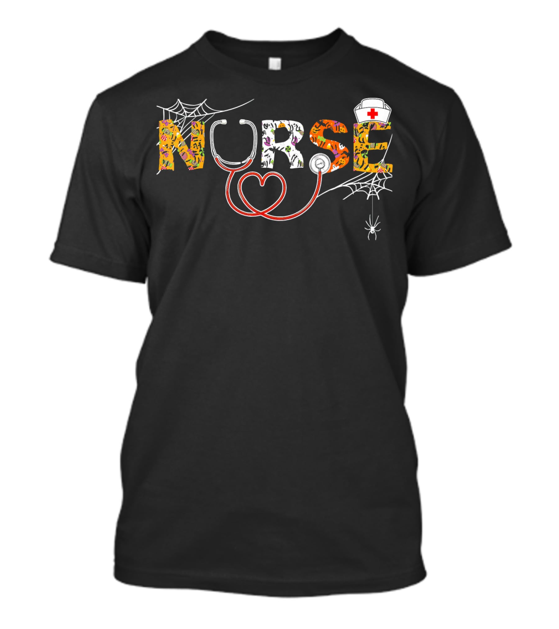 Halloween Nurse With Stethoscope And Spiderwebs T-Shirt