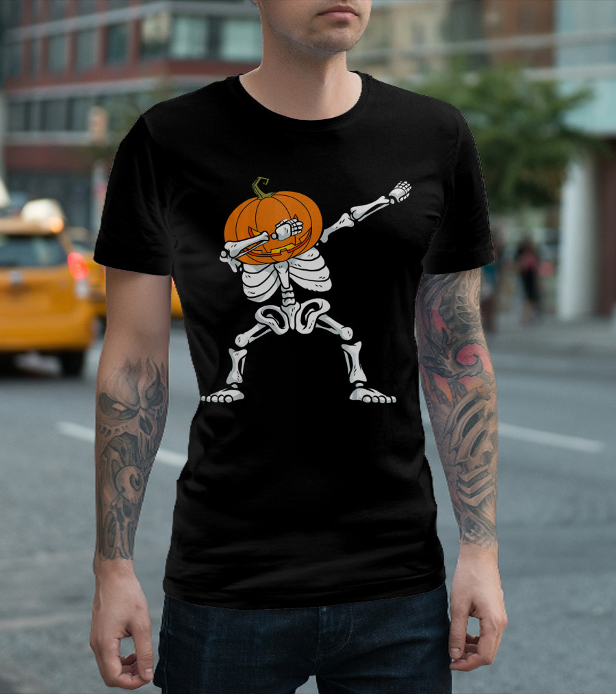 Halloween Dabbing Skeleton Pumpkin Trendy Dance Pose T-Shirt