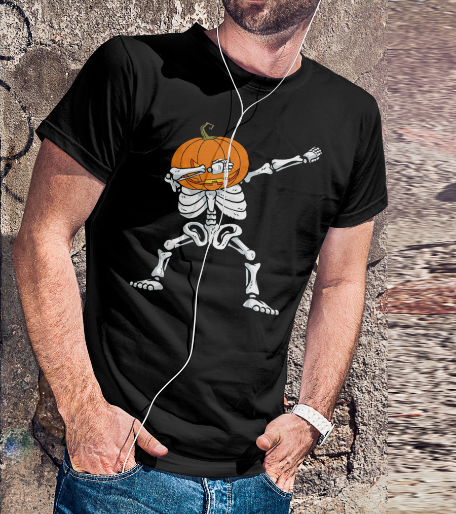 Halloween Dabbing Skeleton Pumpkin Trendy Dance Pose T-Shirt