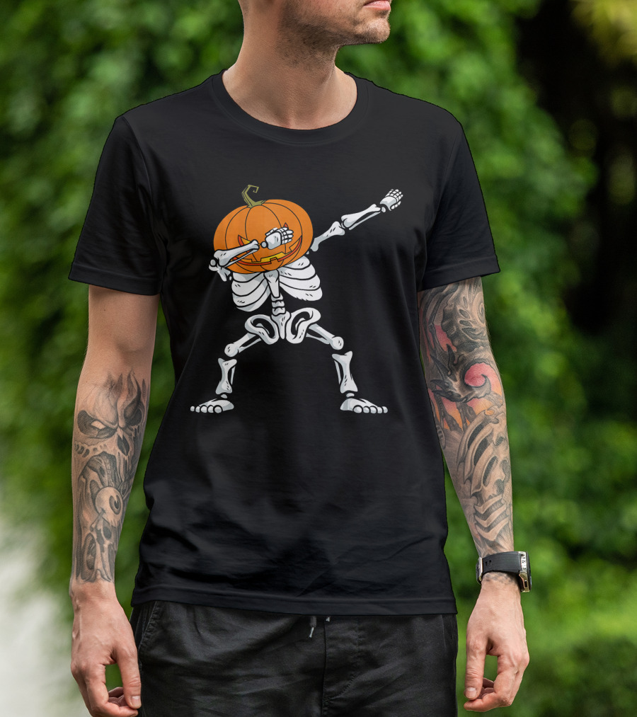 Halloween Dabbing Skeleton Pumpkin Trendy Dance Pose T-Shirt