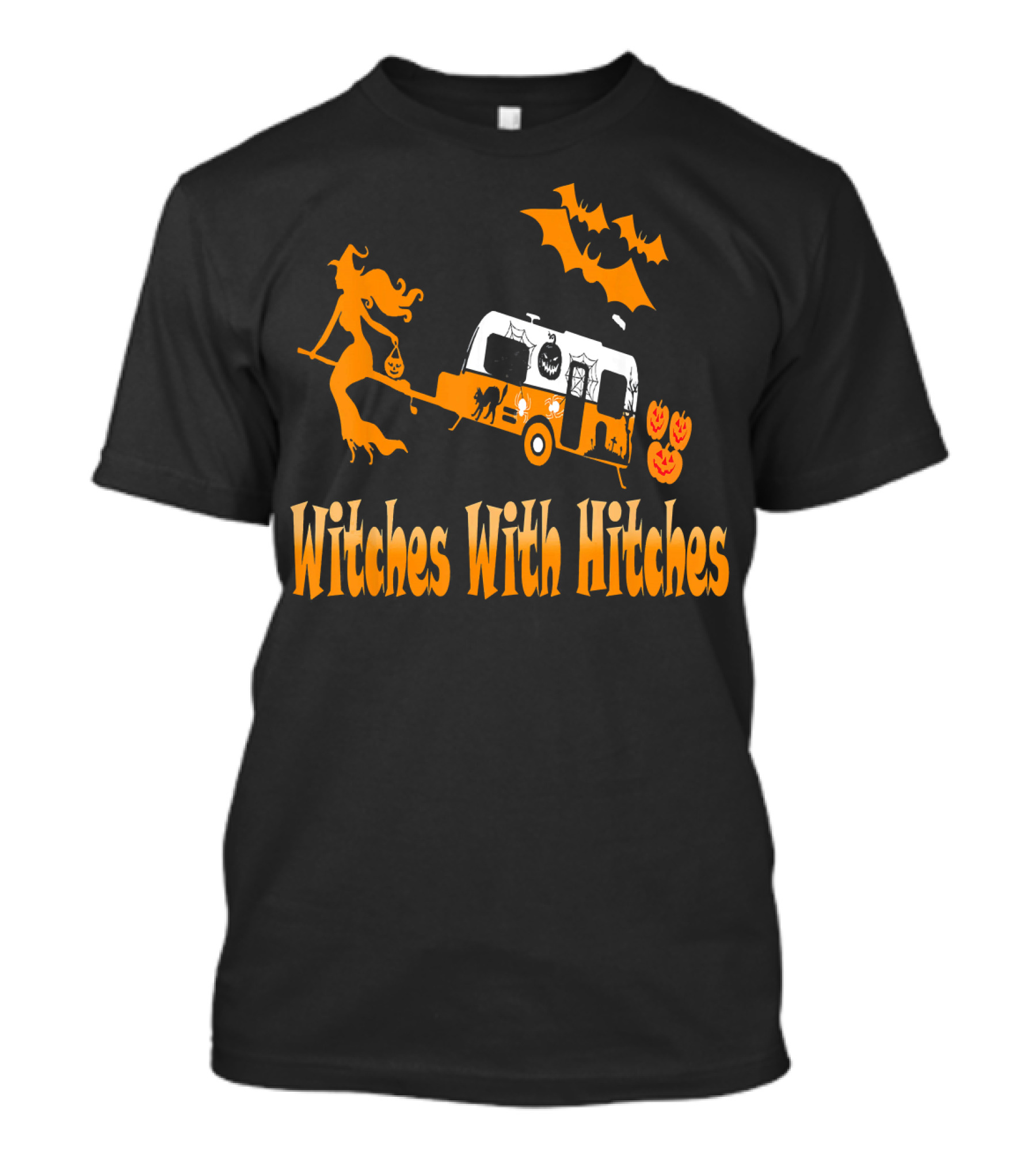 Witches With Hitches Halloween Camping Adventure With RV, Pumpkins, And Bats T-Shirt