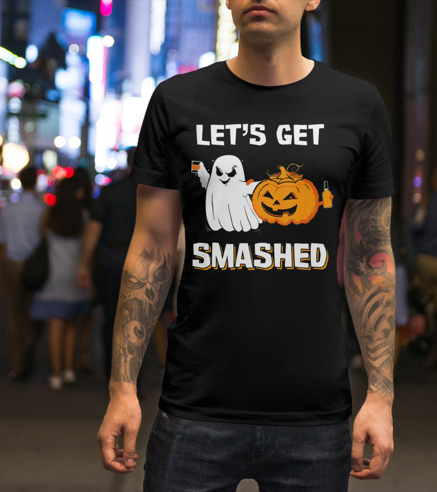 Let's Get Smashed Ghost Pumpkin Drinking T-Shirt