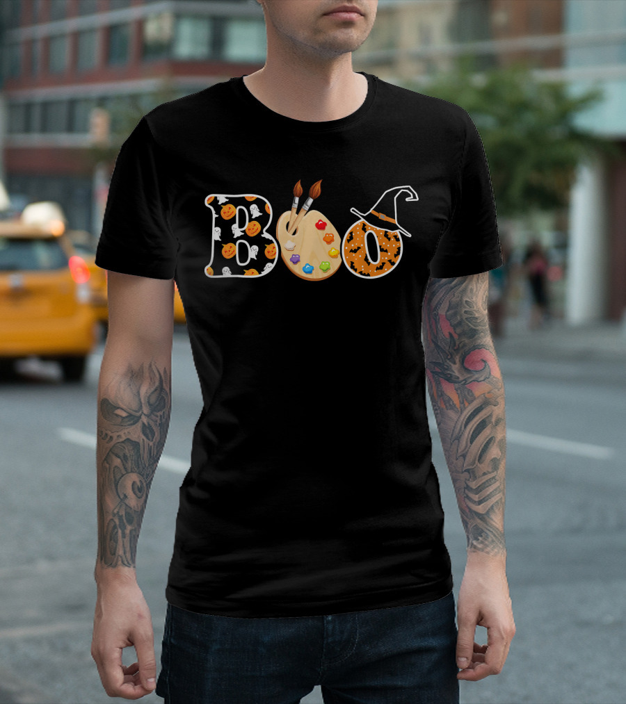 Boo Artist Palette Halloween Witch Hat Pumpkin Ghost T-Shirt