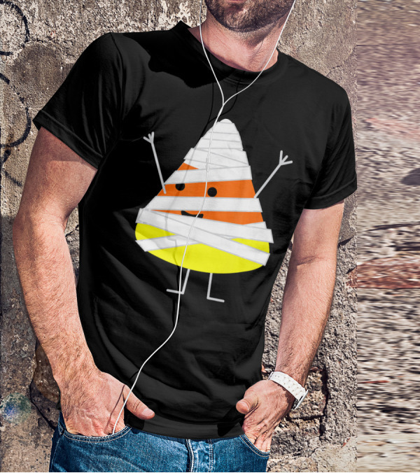 Mummy Wrapped Cartoon Candy Corn Halloween T-Shirt