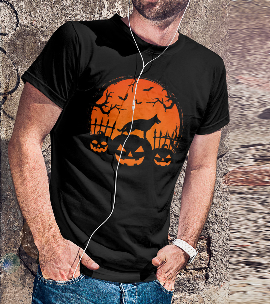 Halloween Night Pumpkin German Shepherd Dog T-Shirt