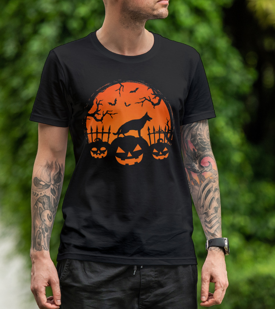 Halloween Night Pumpkin German Shepherd Dog T-Shirt