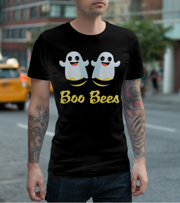 BOO BEES Couples Ghosts With Smiling Faces And Yellow Stripes T-Shirt