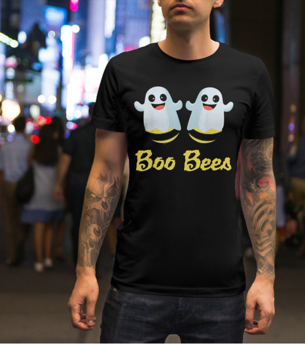 BOO BEES Couples Ghosts With Smiling Faces And Yellow Stripes T-Shirt