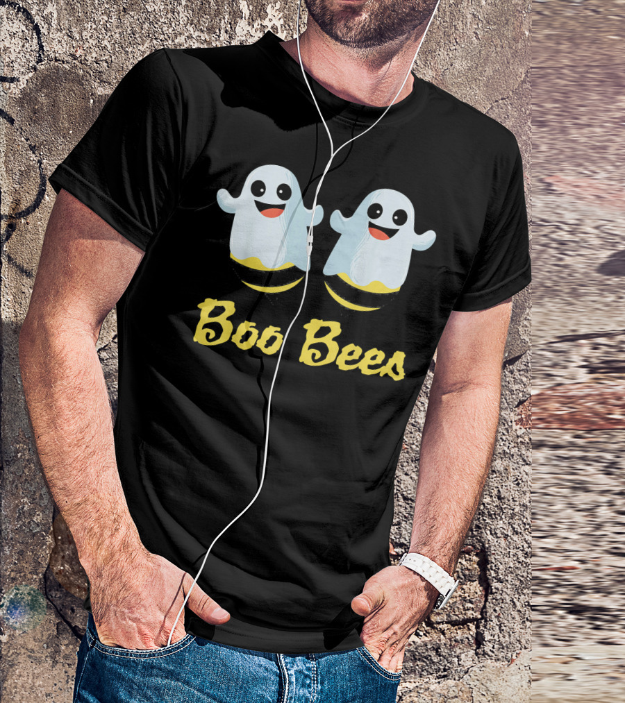 BOO BEES Couples Ghosts With Smiling Faces And Yellow Stripes T-Shirt