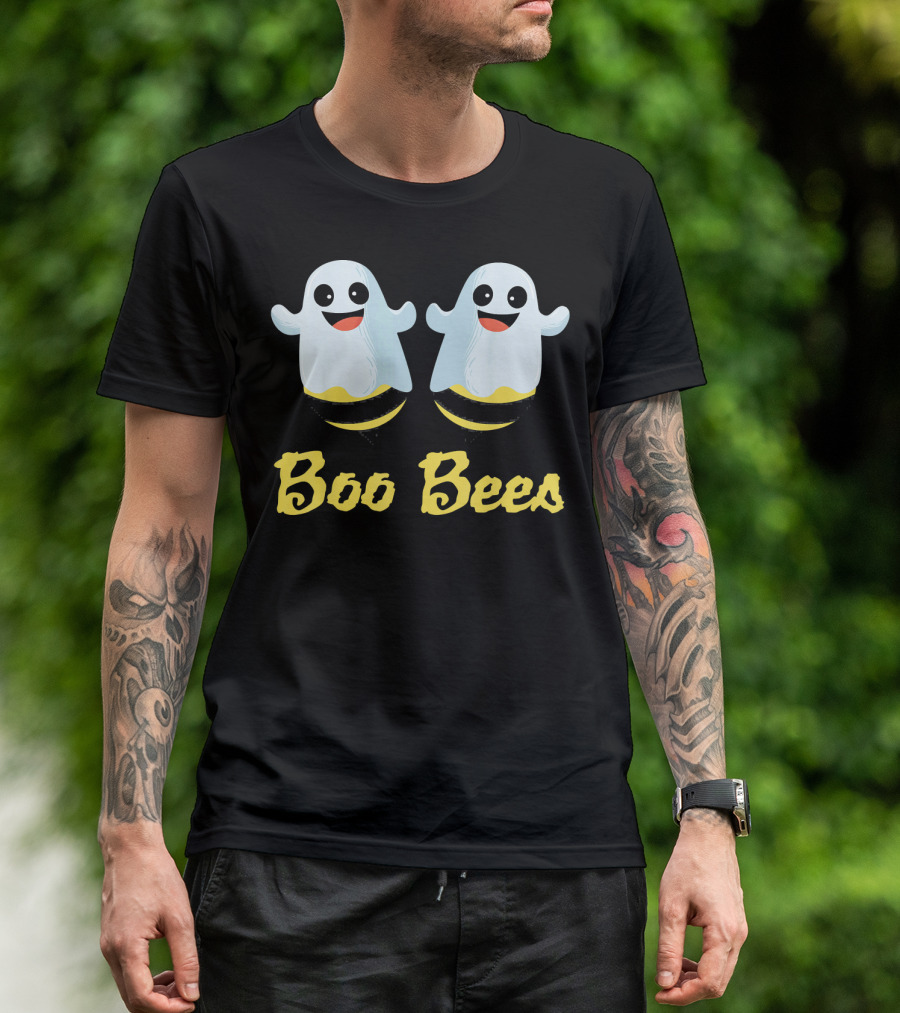 BOO BEES Couples Ghosts With Smiling Faces And Yellow Stripes T-Shirt