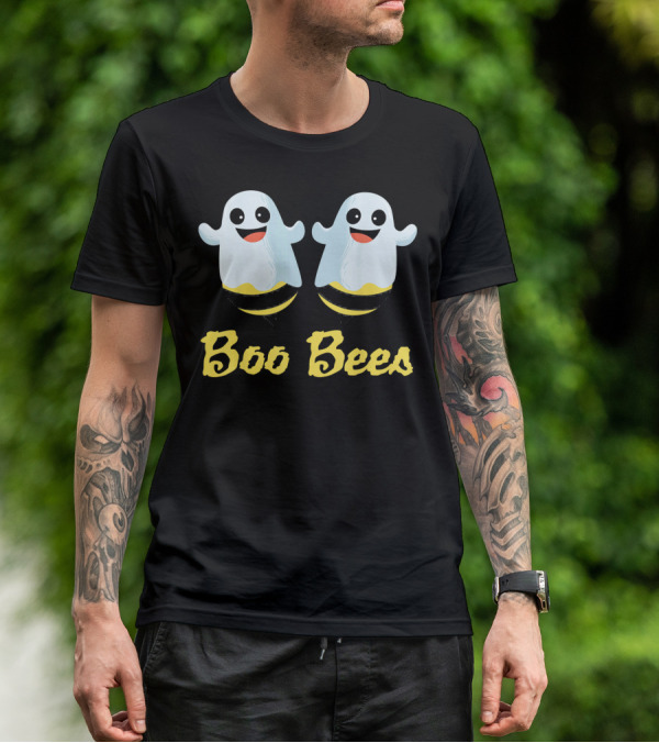 BOO BEES Couples Ghosts With Smiling Faces And Yellow Stripes T-Shirt