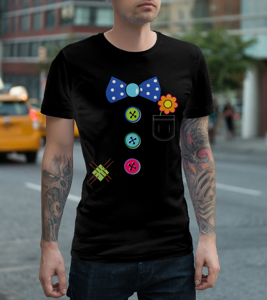 Halloween Clown DIY Costume Fun Polka Dot Bow Tie Buttons Flower Pocket T-Shirt