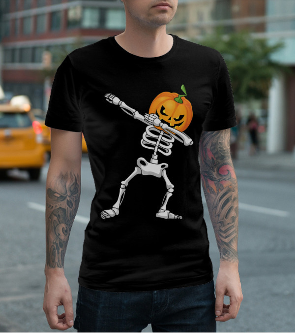 Halloween Pumpkin Skeleton Dabbing Kids T-Shirt