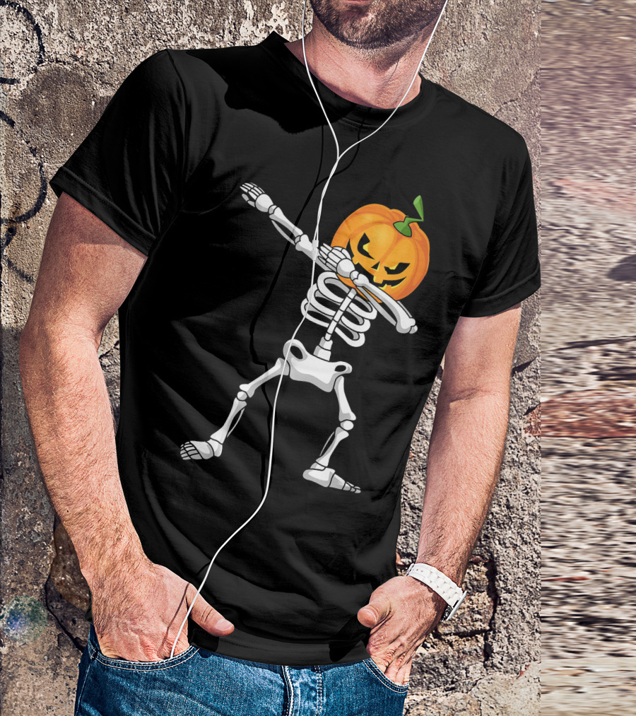 Halloween Pumpkin Skeleton Dabbing Kids T-Shirt