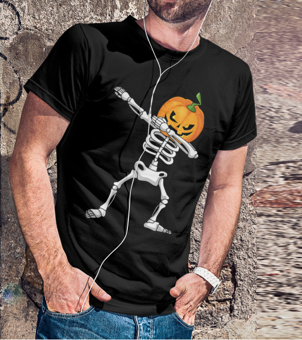 Halloween Pumpkin Skeleton Dabbing Kids T-Shirt