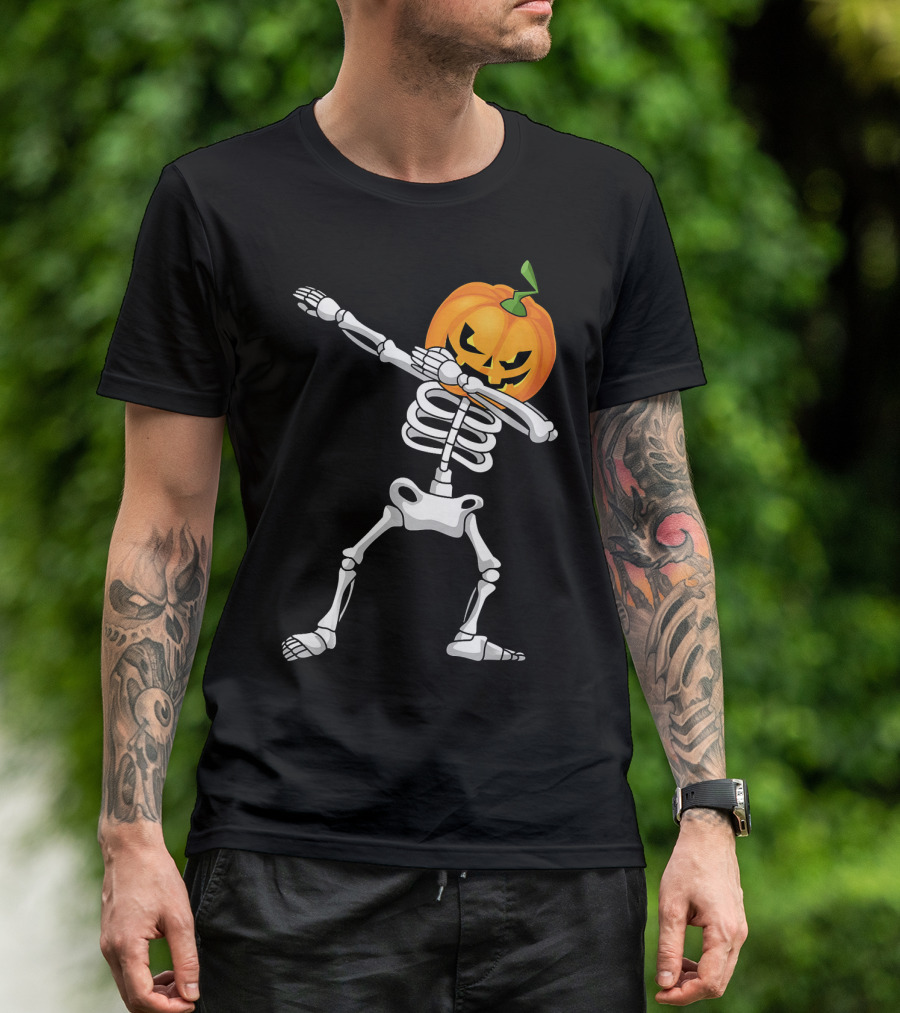 Halloween Pumpkin Skeleton Dabbing Kids T-Shirt