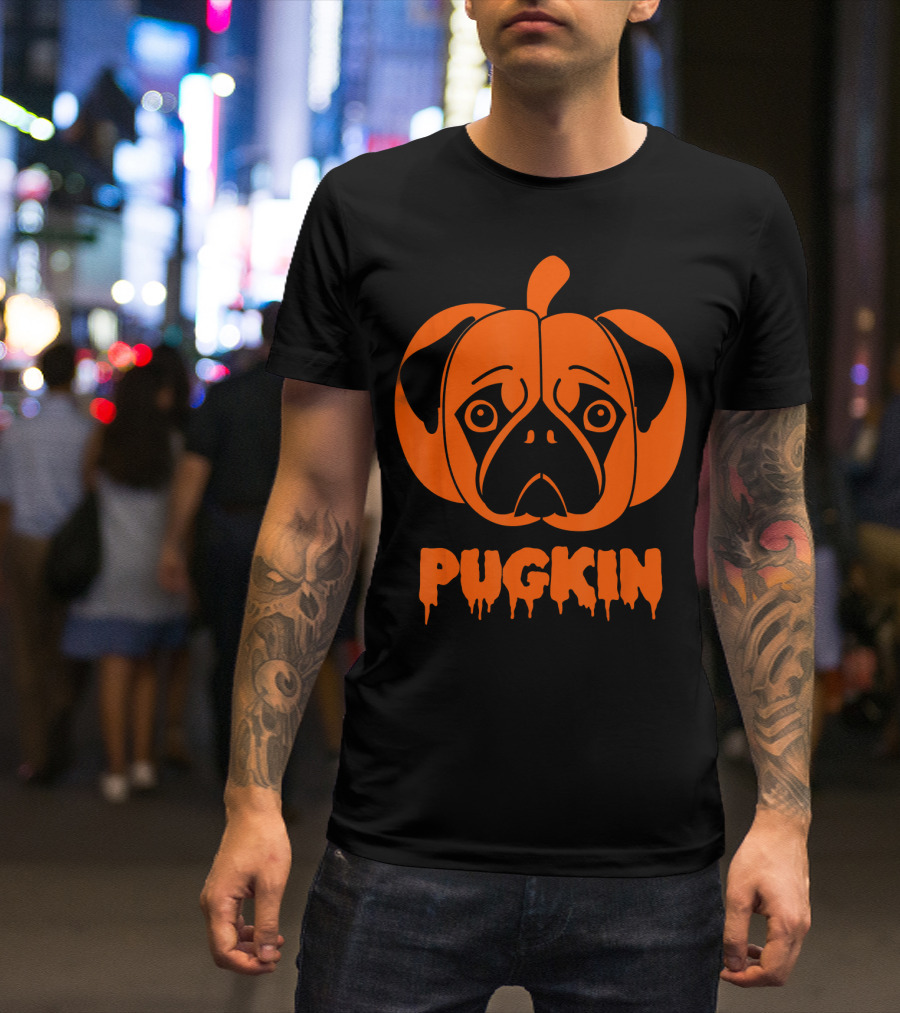 Pugkin Cute Funny Pug Halloween Pumpkin T-Shirt
