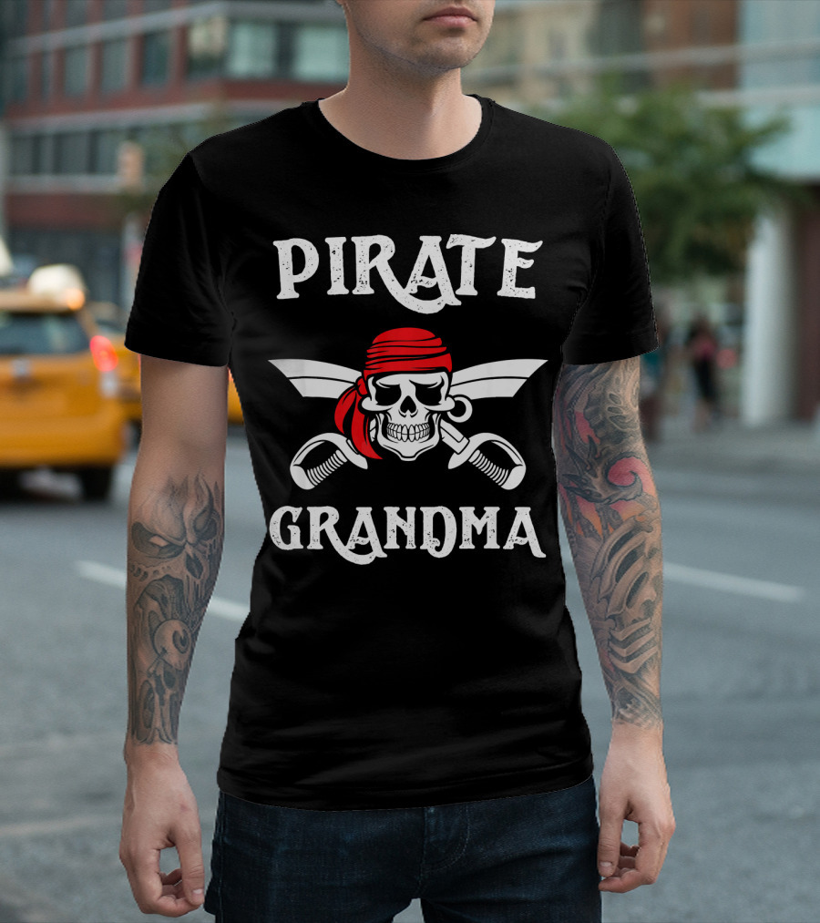 PIRATE GRANDMA Skull Bandana Swords T-Shirt