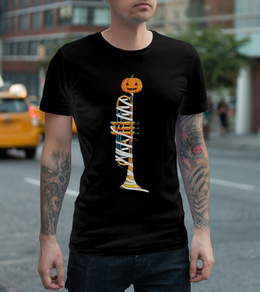Pumpkin Mummy Trumpet Halloween T-Shirt