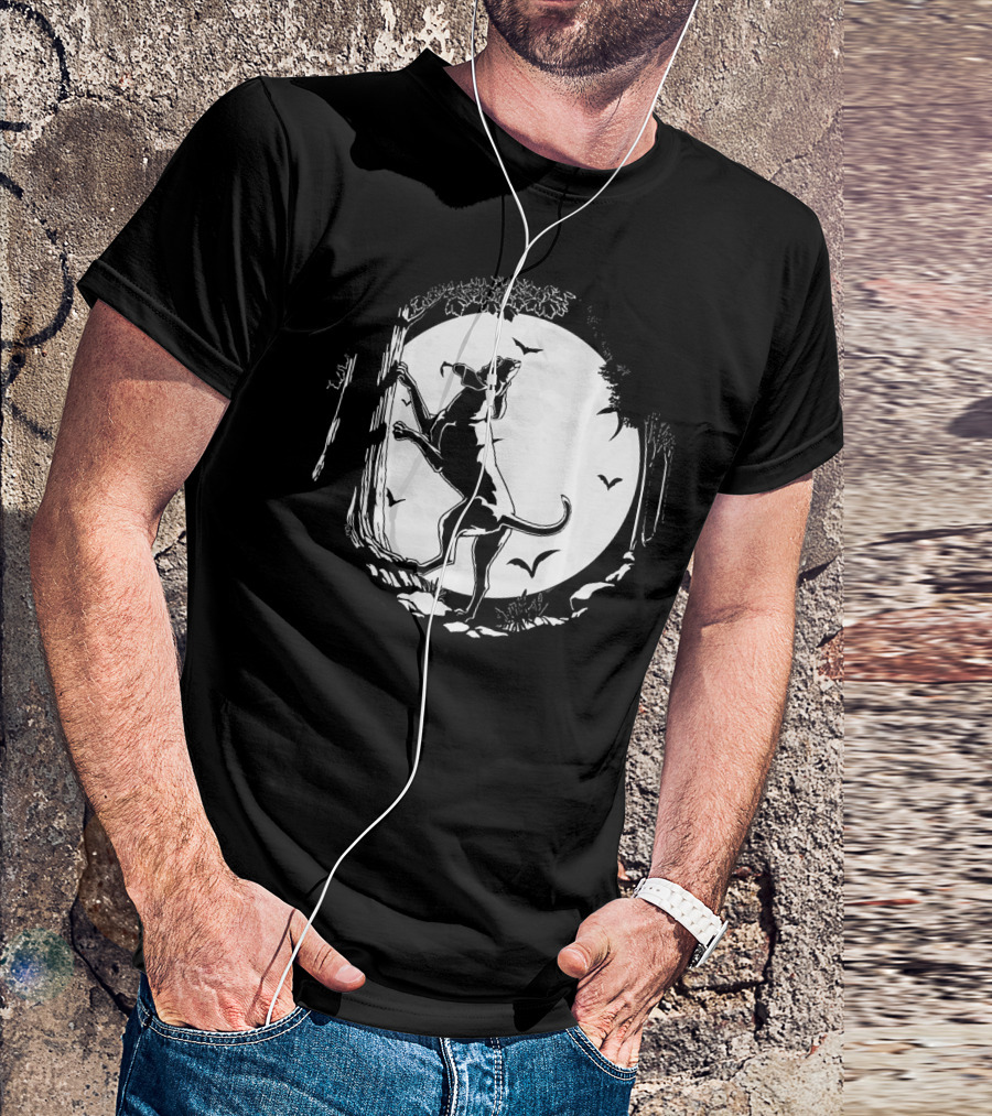 Coonhound Hunting Dog Under Full Moon With Bats And Trees T-Shirt