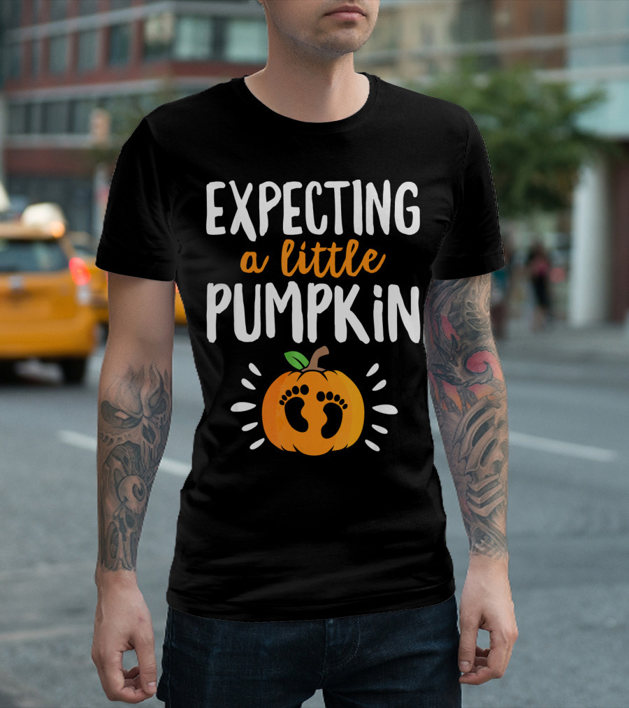 Expecting a Little Pumpkin with Adorable Baby Footprints T-Shirt