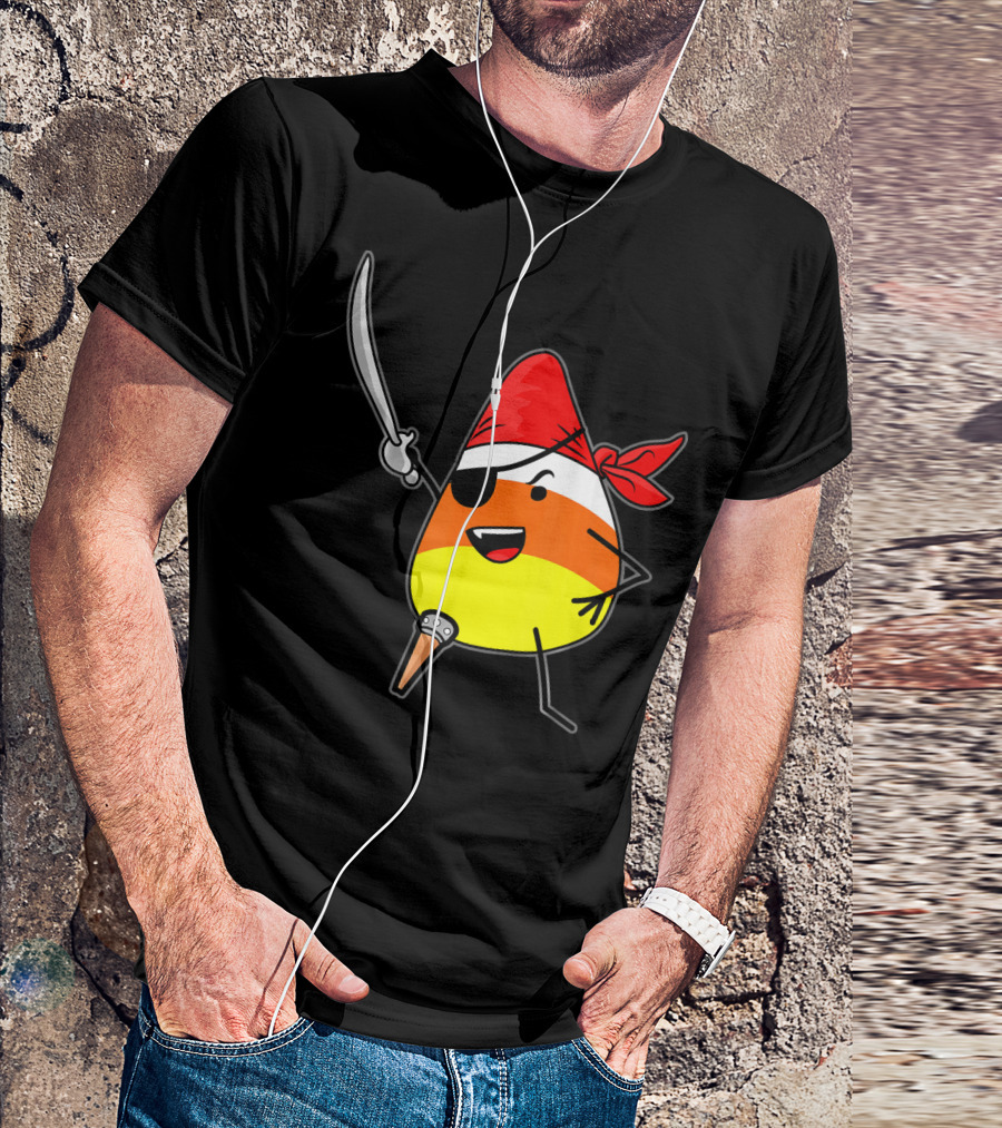 Candy Corn Pirate With Jolly Roger Sword Halloween T-Shirt