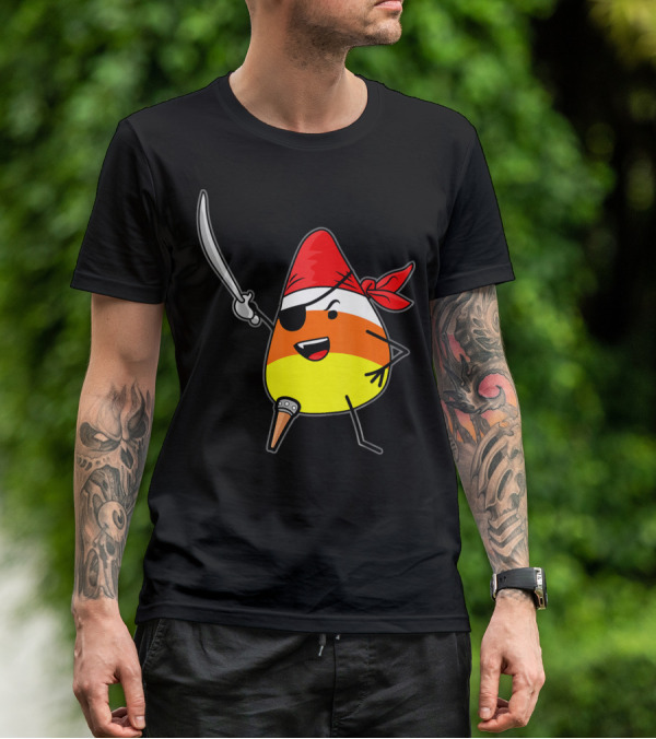 Candy Corn Pirate With Jolly Roger Sword Halloween T-Shirt