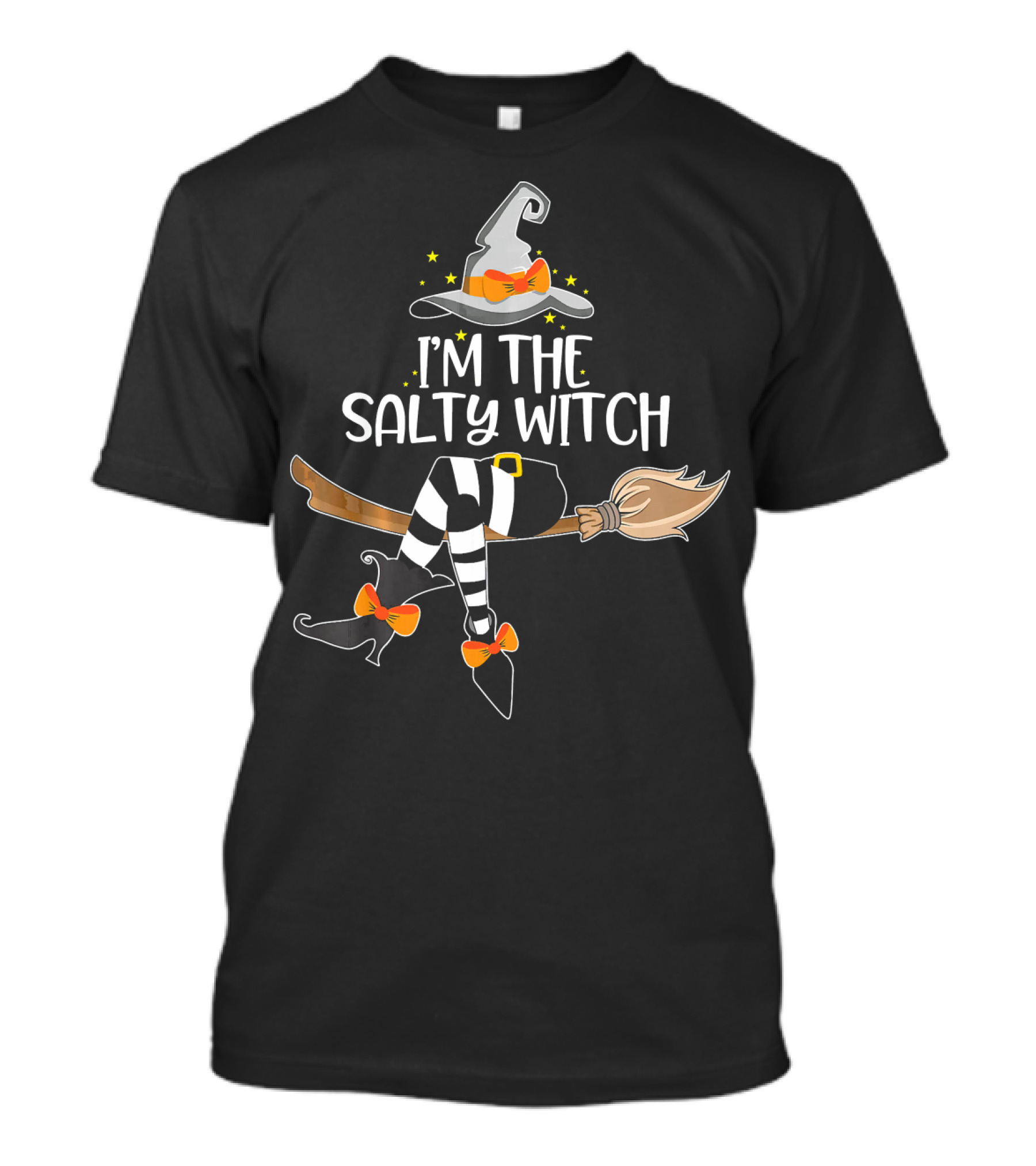I'm The Salty Witch Halloween Matching Broomstick Hat Striped Stockings Bow T-Shirt