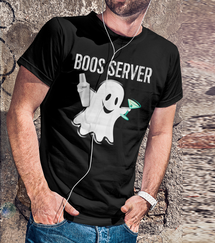 Boos Server Ghost Holding Cocktail Shaker And Martini T-Shirt