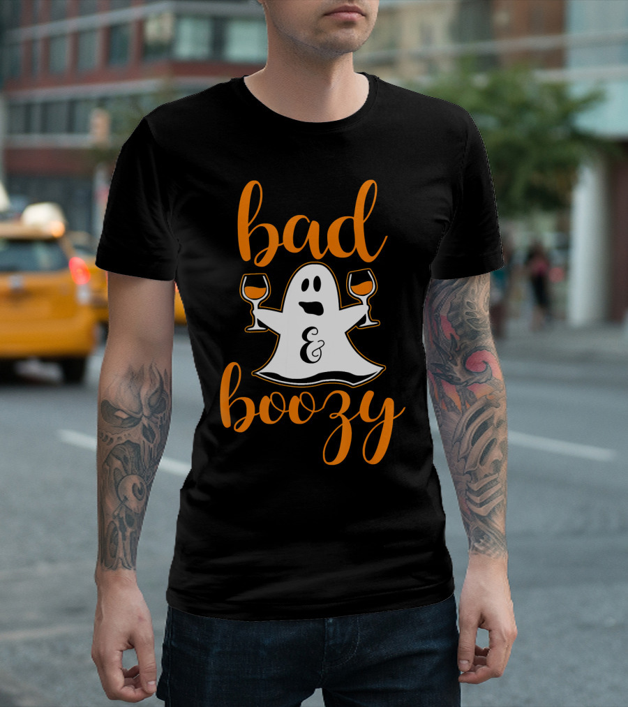 Bad and Boozy Ghost Halloween T-Shirt