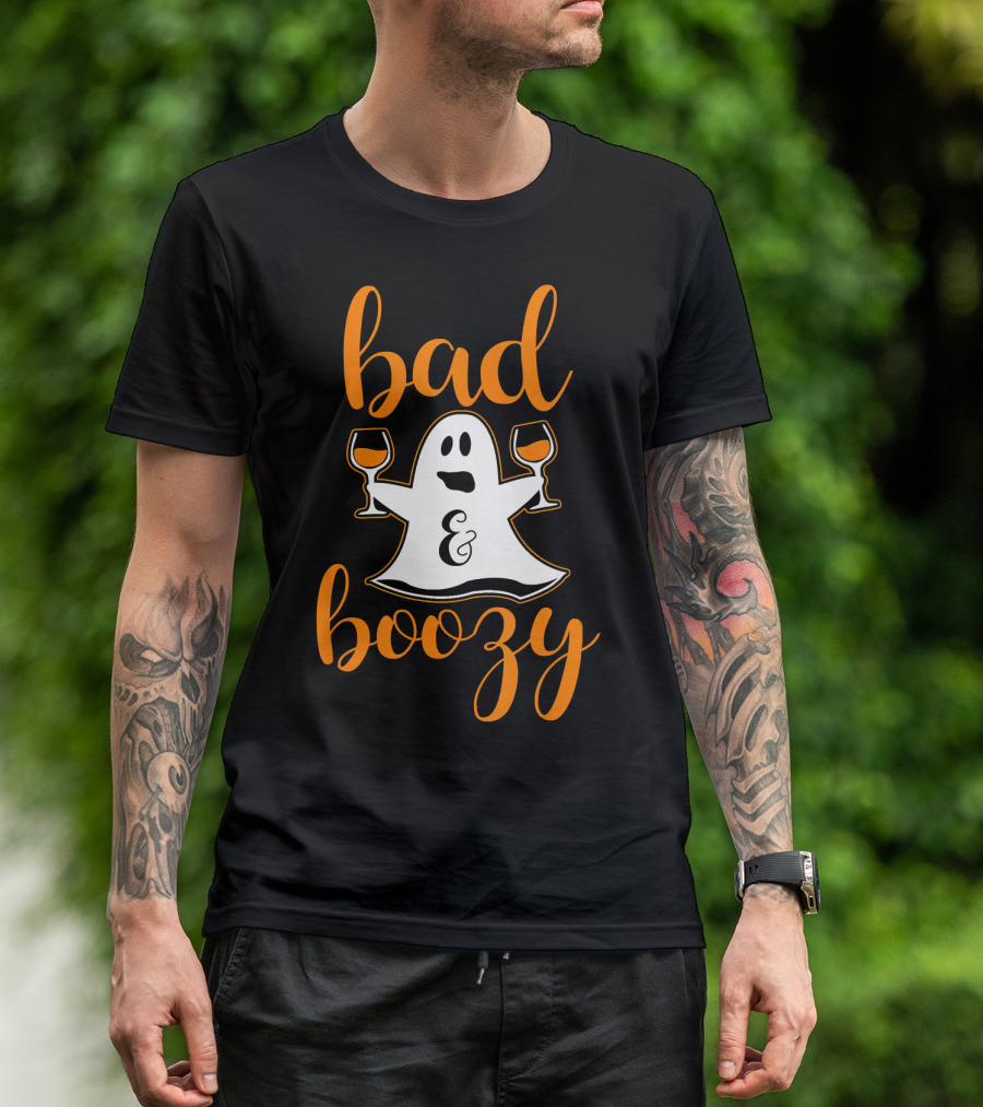 Bad And Boozy Ghost Halloween T-Shirt