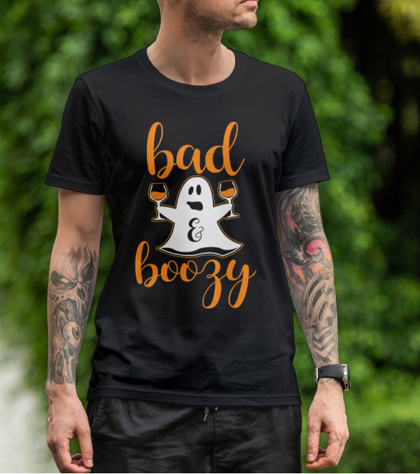 Bad And Boozy Ghost Halloween T-Shirt