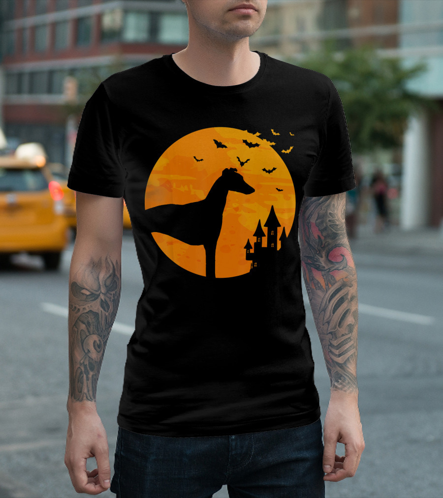 Whippet Scary Halloween Moon Castle Bats T-Shirt