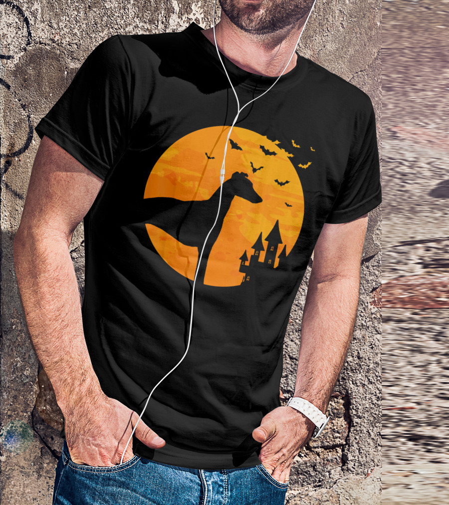 Whippet Scary Halloween Moon Castle Bats T-Shirt
