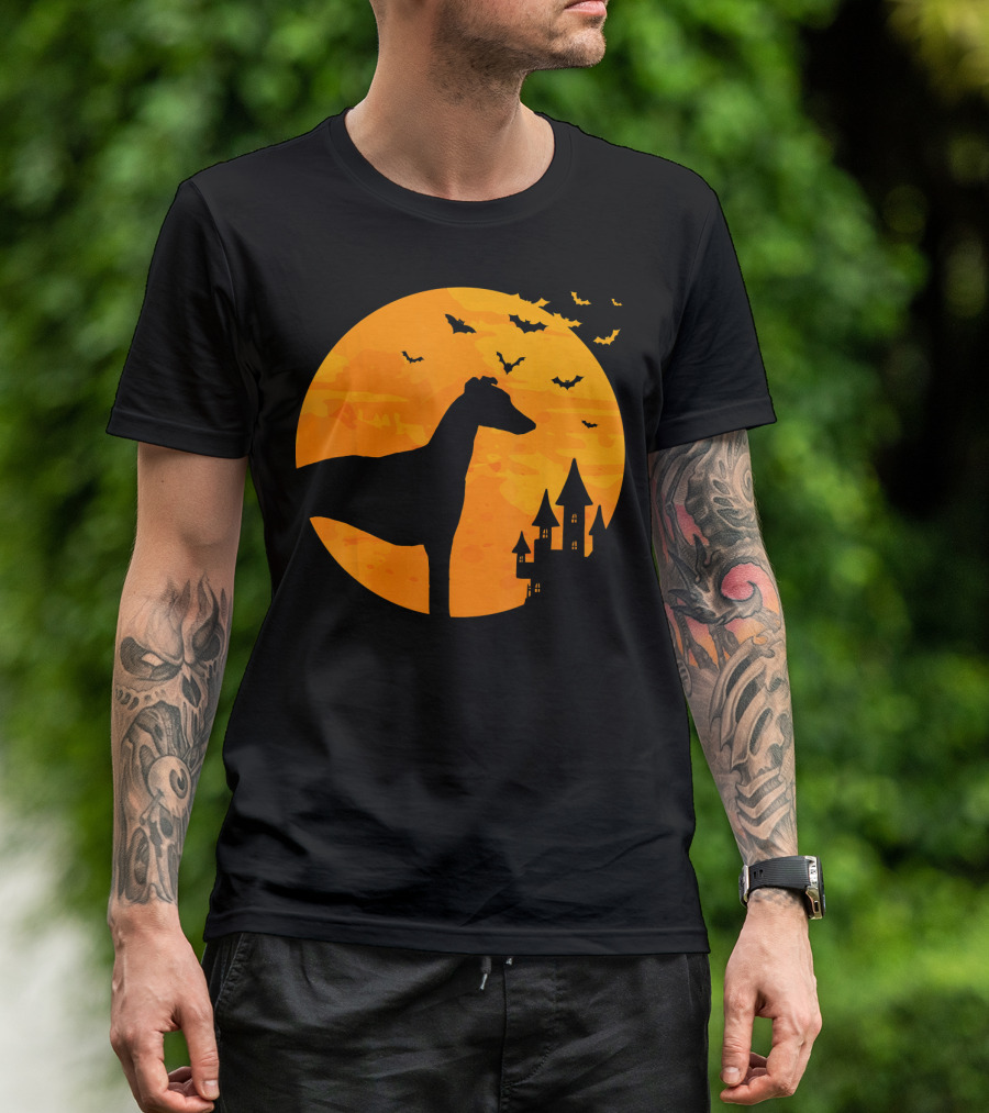 Whippet Scary Halloween Moon Castle Bats T-Shirt