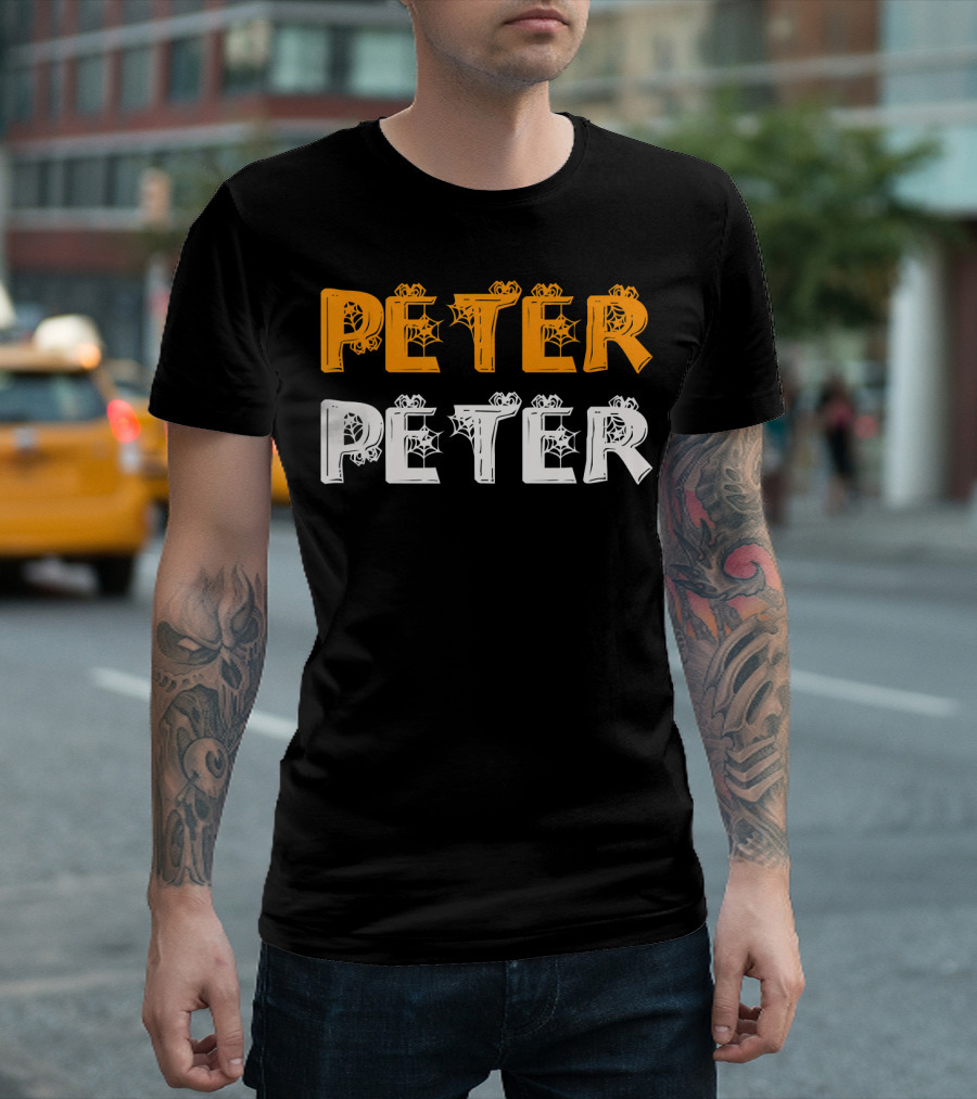 Peter Peter Pumpkin Halloween Eater Spiderweb Letters T-Shirt