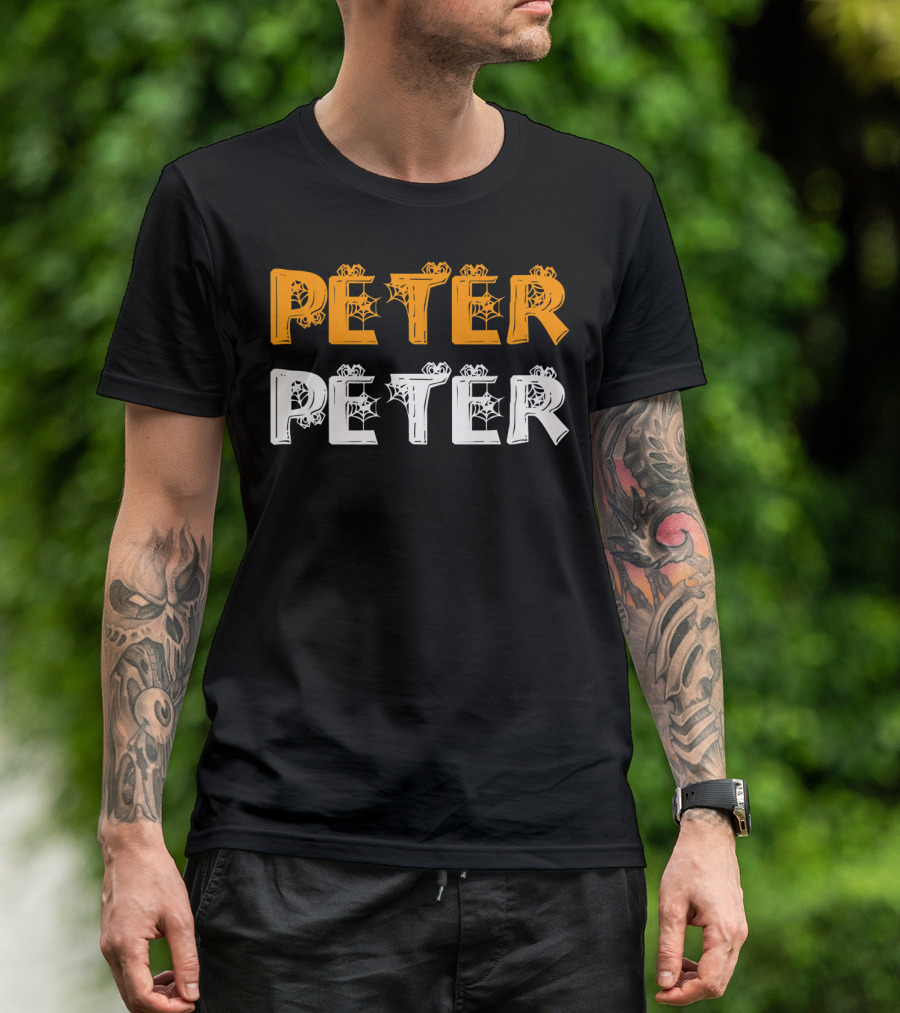 Peter Peter Pumpkin Halloween Eater Spiderweb Letters T-Shirt