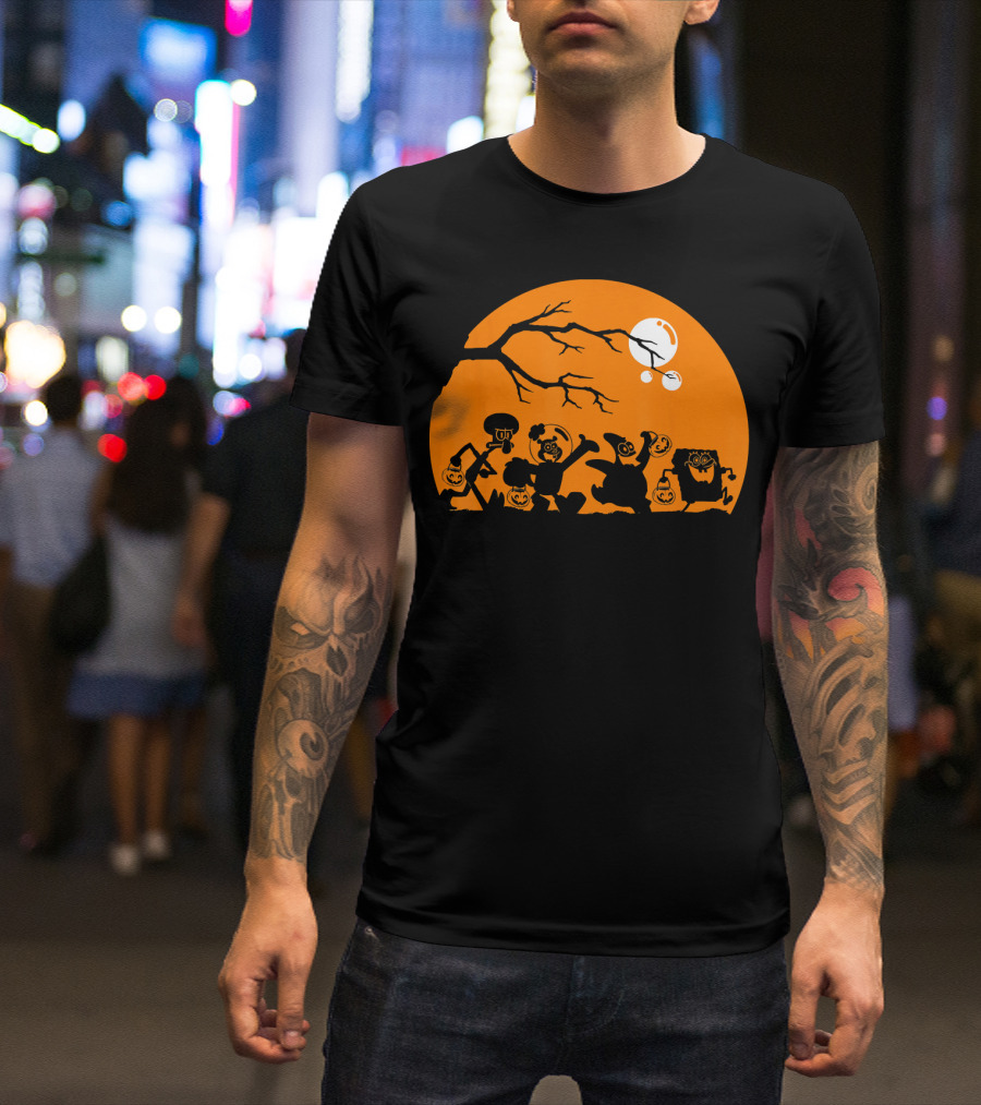 Spongebob Squarepants Halloween Group Silhouette Against Orange Moon T-Shirt