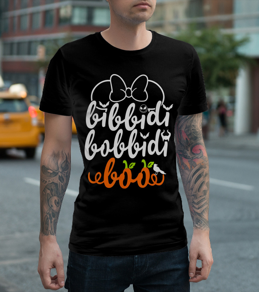 Bibbidi Bobbidi Boo Halloween Bats Jack-O'-Lantern Pumpkin Bow T-Shirt