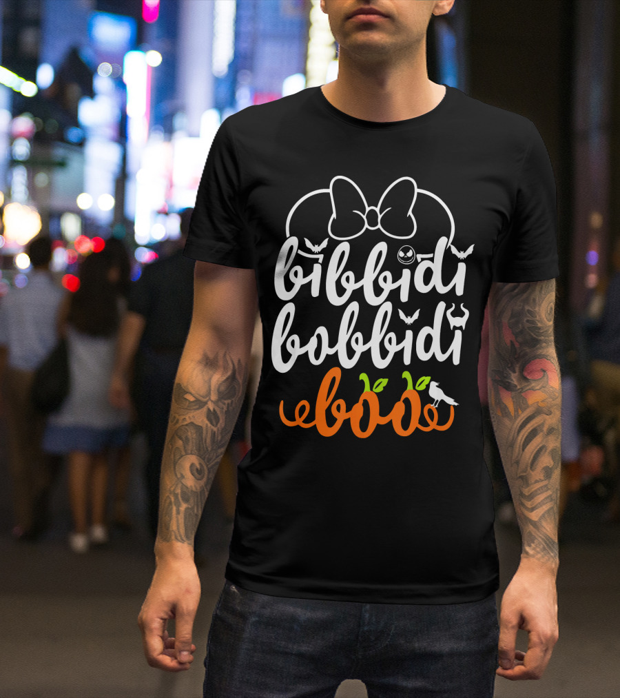 Bibbidi Bobbidi Boo Halloween Bats Jack-O'-Lantern Pumpkin Bow T-Shirt