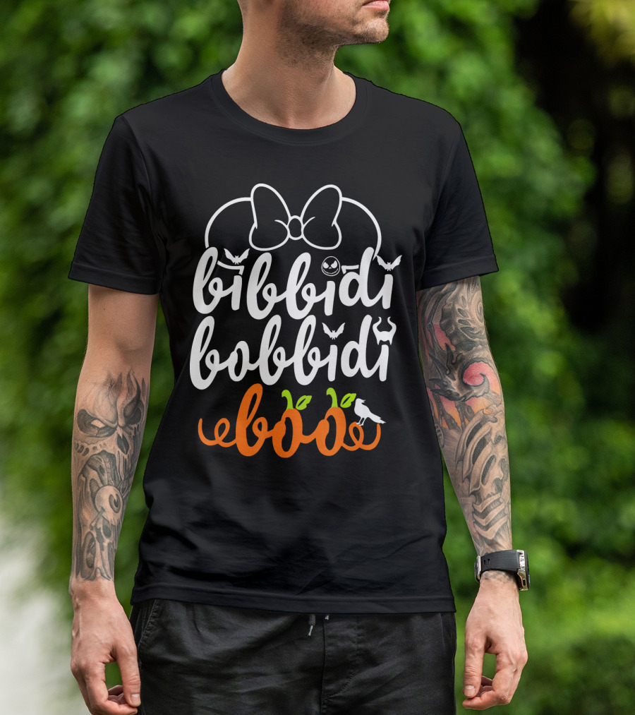 Bibbidi Bobbidi Boo Halloween Bats Jack-O'-Lantern Pumpkin Bow T-Shirt