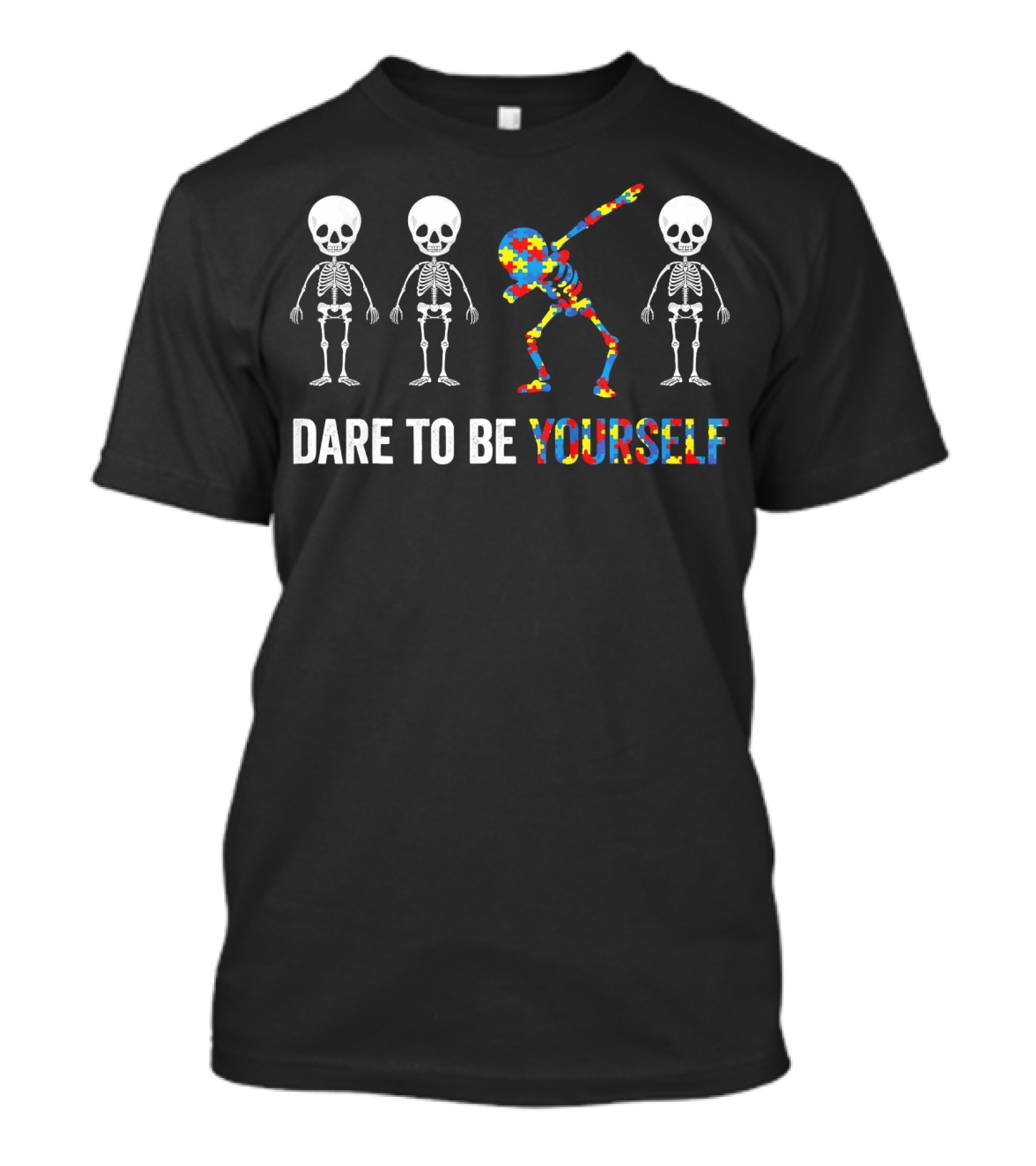 Autism Awareness Skeleton Dabbing Dare To Be Yourself Puzzle T-Shirt