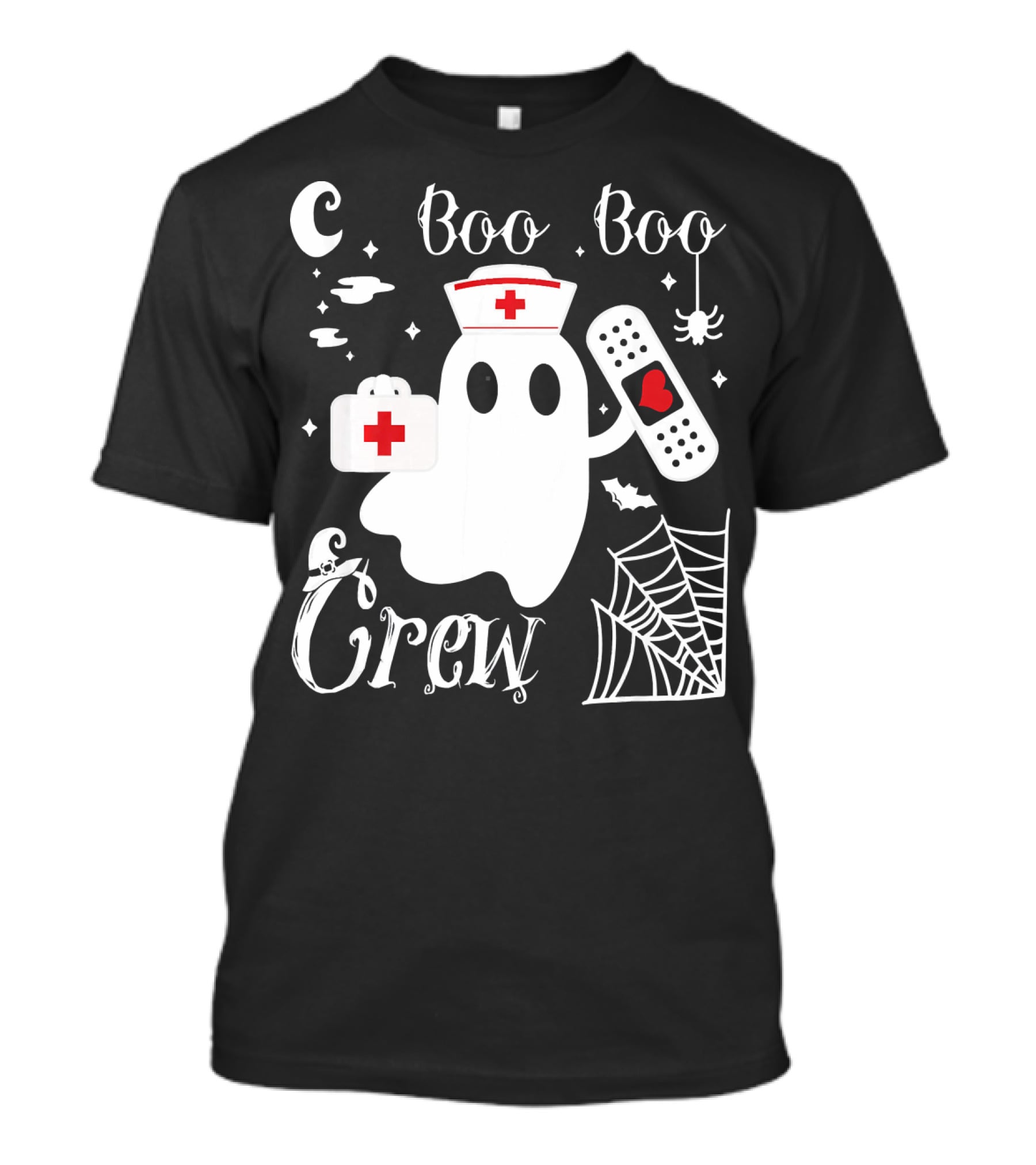Boo Boo Crew Ghost Nurse With Bandage And Spider Web And Medical Symbols T-Shirt